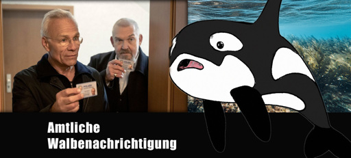 Tatort-Kommisare Ballauf und Schenk stehen in der Tür und überbringen eine traurige Nachricht an den dort wohnenden Wal.