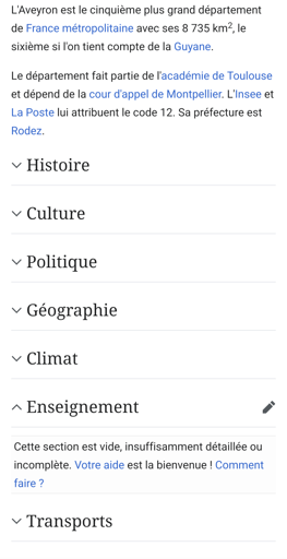 L'Aveyron est le cinquième plus grand département de France métropolitaine avec ses 8 735 km2, le sixième si l'on tient compte de la Guyane.

Le département fait partie de l'académie de Toulouse et dépend de la cour d'appel de Montpellier. L'Insee et La Poste lui attribuent le code 12. Sa préfecture est Rodez. 

Enseignement : Cette section est vide, insuffisamment détaillée ou incomplète. Votre aide est la bienvenue ! Comment faire ?