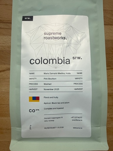 A bag of coffee beans from the Supreme Roastworks coffee shop and roastery.