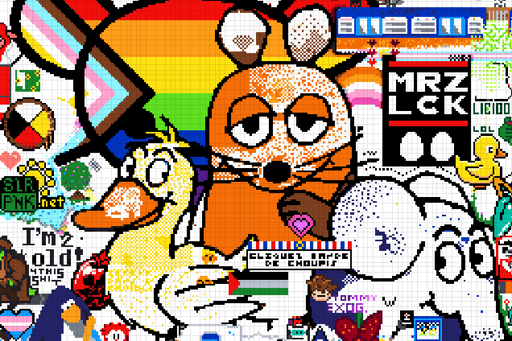 Canvas Screenshot vom Lemmy-Logo in Pride-Farben. Darunter Maus, Ente und Elefant aus der Sendung mit der Maus. Rechts davon MRZ LCK Eier-Emoji Eier-Emoji