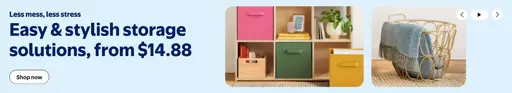 A banner from walmart.com offering "Easy & stylish storage solutions, from $14.88" - a number that references two concepts from white supremisist ideology.